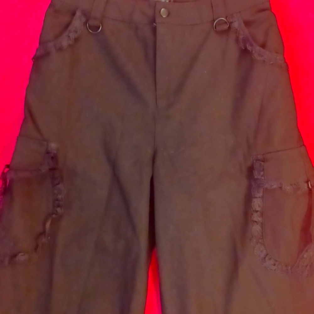DOLLSKILL WIDOW 2X BLACK WIDE LEG CARGO PANTS LACE AROUND EACH POCKET